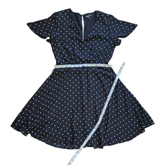 🖤 Express Polka Dot Flutter Sleeve Fit & Flare Dress - Black 🖤 - Picture 7 of 9